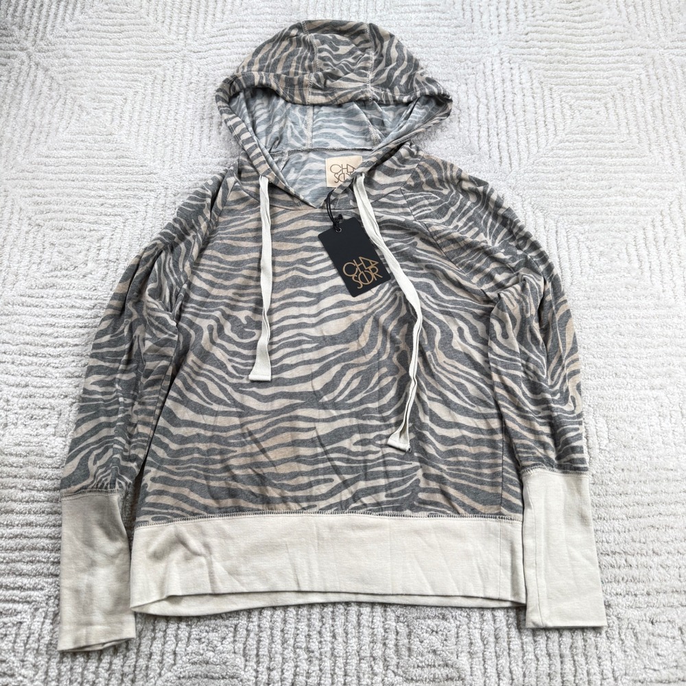 Chaser Zebra Print Hoodie Women's Small Animal Print Boho Chic Earthy Indie NWT